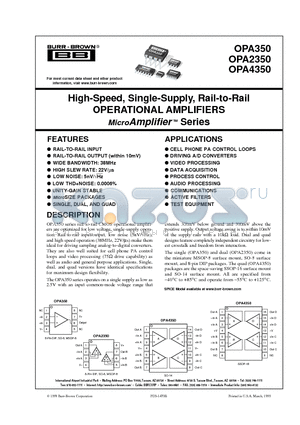 OPA2350EA datasheet - High-Speed, Single-Supply, Rail-to-Rail OPERATIONAL AMPLIFIERS MicroAmplifier  Series