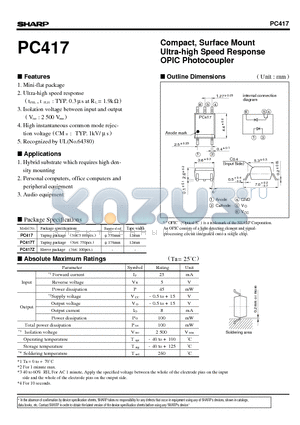 PC417 datasheet - Compact, Surface Mount Ultra-high Speed Response OPIC Photocoupler