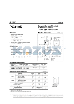 PC419K datasheet - Compact Surface Mounted, Bi-directional Linear Output Type Photocoupler