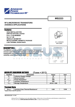 MS2223 datasheet - RF & MICROWAVE TRANSISTORS AVIONICS APPLICATIONS