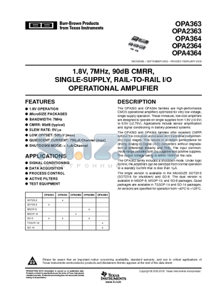 OPA2364IDR datasheet - 1.8V, 7MHz, 90dB CMRR, SINGLE-SUPPLY, RAIL-TO-RAIL I/O OPERATIONAL AMPLIFIER