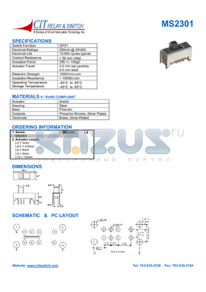 MS2301L9 datasheet - CIT SWITCH