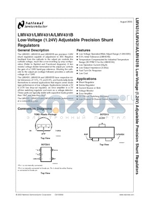 LMV431BCM5X datasheet - Low-Voltage (1.24V) Adjustable Precision Shunt Regulators