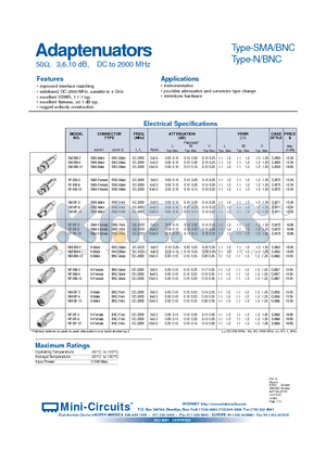 NF-BM-3 datasheet - 50OHM, 3,6,10 dB, DC to 2000 MHz Adaptenuators