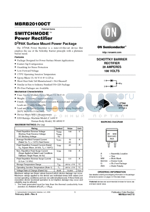 MBRB20100CTT4 datasheet - SWITCHMODE Power Rectifier D2PAK Surface Mount Power Package