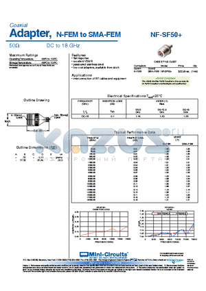 NF-SF50 datasheet - N-FEM to SMA-FEM