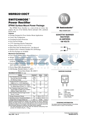 MBRB20100CTT4G datasheet - SWITCHMODE Power Rectifier