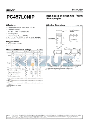 PC457L0NIP datasheet - High Speed and High CMR ∗OPIC Photocoupler