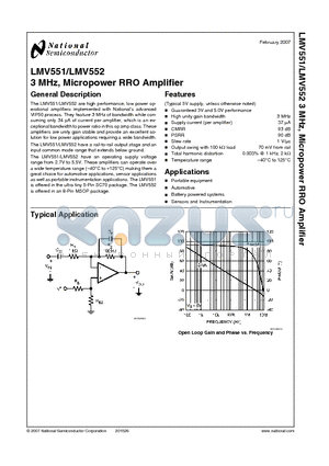 LMV551 datasheet - 3 MHz, Micropower RRO Amplifier