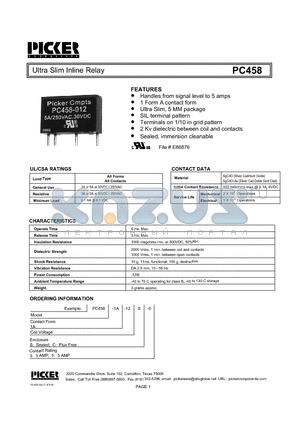 PC4581A-12S5 datasheet - Ultra Slim Inline Relay