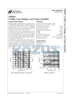 LMV651 datasheet - 12MHz, Low Voltage, Low Power Amplifier