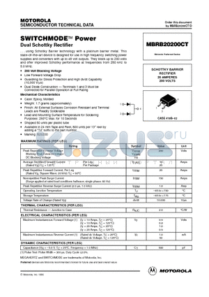MBRB20200CT datasheet - SWIRCHMODE  Power Dual Schottky Rectifier