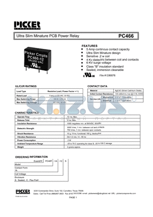 PC466 datasheet - Ultra Slim Minature PCB Power Relay