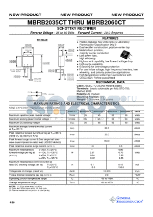 MBRB2035CT datasheet - SCHOTTKY RECTIFIER