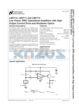 LMV711M6 datasheet - Low Power, RRIO Operational Amplifiers with High Output Current Drive and Shutdown Option