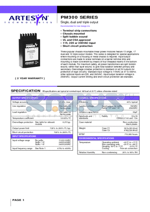 PM300 datasheet - Single, dual and triple output 2.5 to 15 Watt AC/DC encapsulated modules