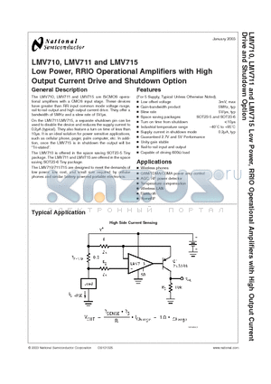 LMV715MF datasheet - Low Power, RRIO Operational Amplifiers with High Output Current Drive and Shutdown Option