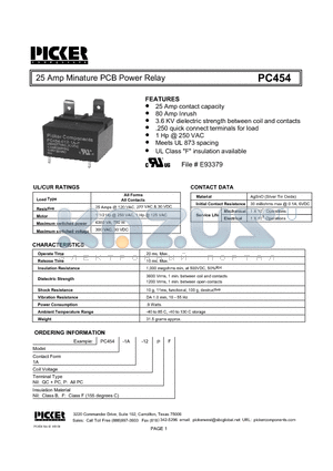 PC4541A-12P datasheet - 25 Amp Minature PCB Power Relay