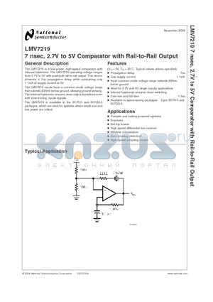 LMV7219M5X datasheet - 7 nsec, 2.7V to 5V Comparator with Rail-to-Rail Output