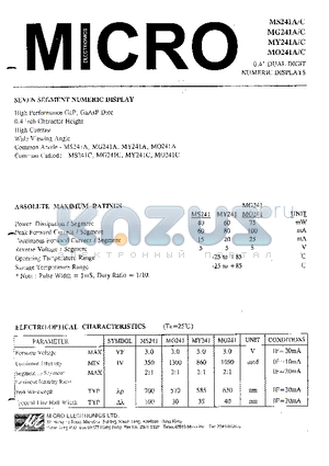 MS241A datasheet - 0.4 DUAL DIGIT NUMERIC DISPLAYS