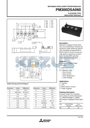 PM300DSA060 datasheet - INTELLIGENT POWER MODULES FLAT-BASE TYPE INSULATED PACKAGE