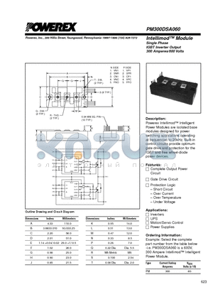 PM300DSA060 datasheet - Intellimod Module Single Phase IGBT Inverter Output (300 Amperes/600 Volts)