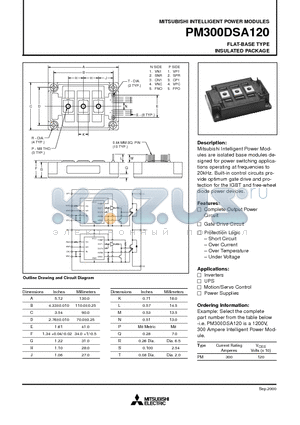 PM300DSA120 datasheet - INTELLIGENT POWER MODULES FLAT-BASE TYPE INSULATED PACKAGE