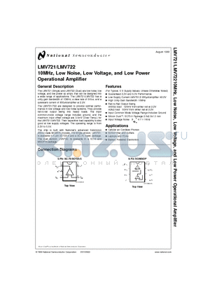 LMV722 datasheet - 10MHz, Low Noise, Low Voltage, and Low Power Operational Amplifier