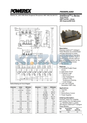 PM300RLA060 datasheet - Intellimod L-Series Three Phase IGBT Inverter  Brake 300 Amperes/600 Volts