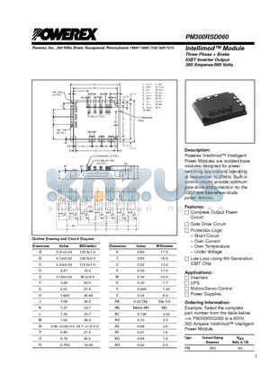 PM300RSD060 datasheet - Intellimod Module Three Phase  Brake IGBT Inverter Output (300 Amperes/600 Volts)