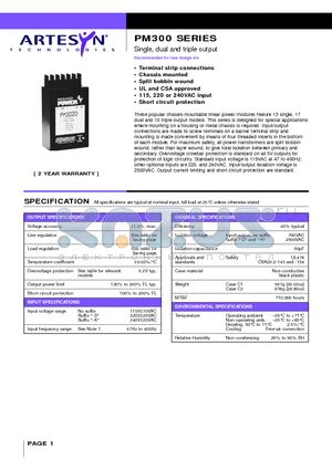 PM301 datasheet - Single, dual and triple output 2.5 to 15 Watt AC/DC encapsulated modules