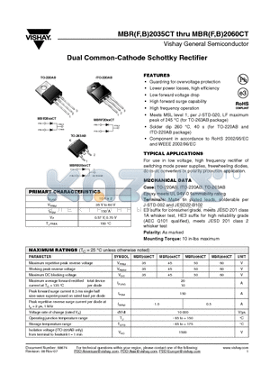 MBRB2045CT-E3/45 datasheet - Dual Common-Cathode Schottky Rectifier