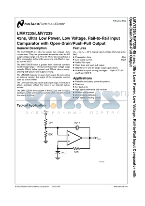 LMV7235 datasheet - 45ns, Ultra Low Power, Low Voltage, Rail-to-Rail Input Comparator with Open-Drain/Push-Pull Output