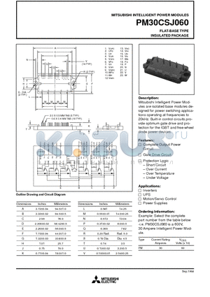 PM30CSJ060 datasheet - FLAT-BASE TYPE INSULATED PACKAGE