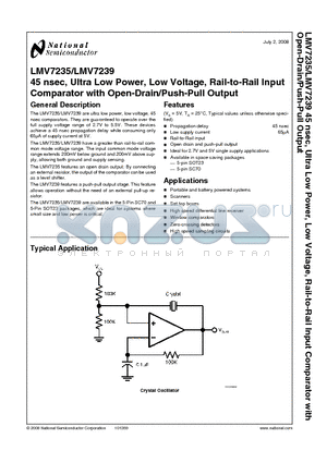 LMV7235 datasheet - 45 nsec, Ultra Low Power, Low Voltage, Rail-to-Rail Input Comparator with Open-Drain/Push-Pull Output