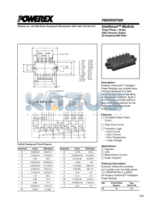 PM30RSF060 datasheet - Intellimod Module Three Phase  Brake IGBT Inverter Output (30 Amperes/600 Volts)