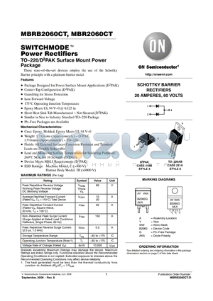 MBRB2060CTT4 datasheet - SWITCHMODE Power Rectifiers TO−220/D2PAK Surface Mount Power Package