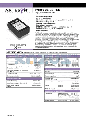 PM337CE datasheet - Single, dual and triple output 2.5 to 15 Watt AC/DC encapsulated modules