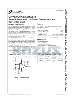 LMV7271 datasheet - Single & Dual, 1.8V Low Power Comparators with Rail-to-Rail Input