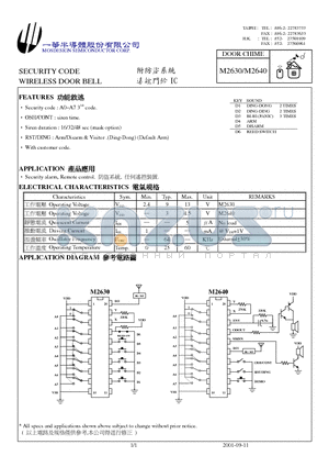 M2630 datasheet - SECURITY CODE WIRELESS DOOR BELL