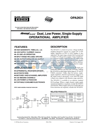 OPA2631U datasheet - Dual, Low Power, Single-Supply OPERATIONAL AMPLIFIER