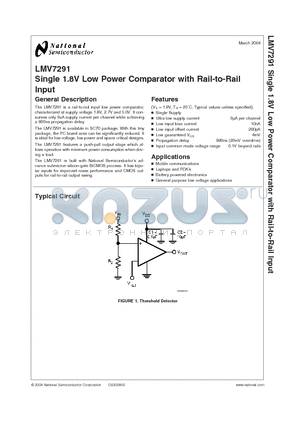 LMV7291MGX datasheet - Single 1.8V Low Power Comparator with Rail-to-Rail Input