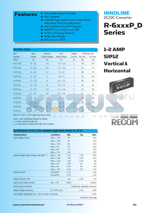 R-613.3D datasheet - 1-2 AMP SIP12 Vertical & Horizontal