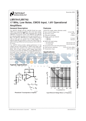 LMV792MM datasheet - 17 MHz, Low Noise, CMOS Input, 1.8V Operational Amplifiers