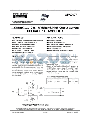 OPA2677 datasheet - Dual, Wideband, High Output Current OPERATIONAL AMPLIFIER