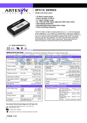 NFC10-12S05 datasheet - Single and dual output 10 Watt Wide input DC/DC converters