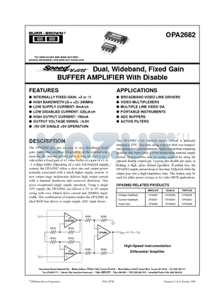 OPA2682 datasheet - Dual, Wideband, Fixed Gain BUFFER AMPLIFIER With Disable