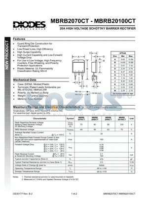 MBRB2090CT datasheet - 20A HIGH VOLTAGE SCHOTTKY BARRIER RECTIFIER