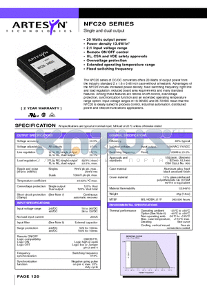 NFC20-24D12 datasheet - Single and dual output 20 Watt Wide input DC/DC converters