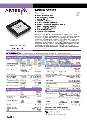 NFC25-24T05-15J datasheet - Triple output 25 Watt Wide input DC-DC converters